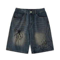 Dark Denim Y2K Spider Shorts Unisex