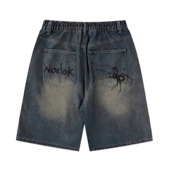 Dark Denim Y2K Spider Shorts Unisex