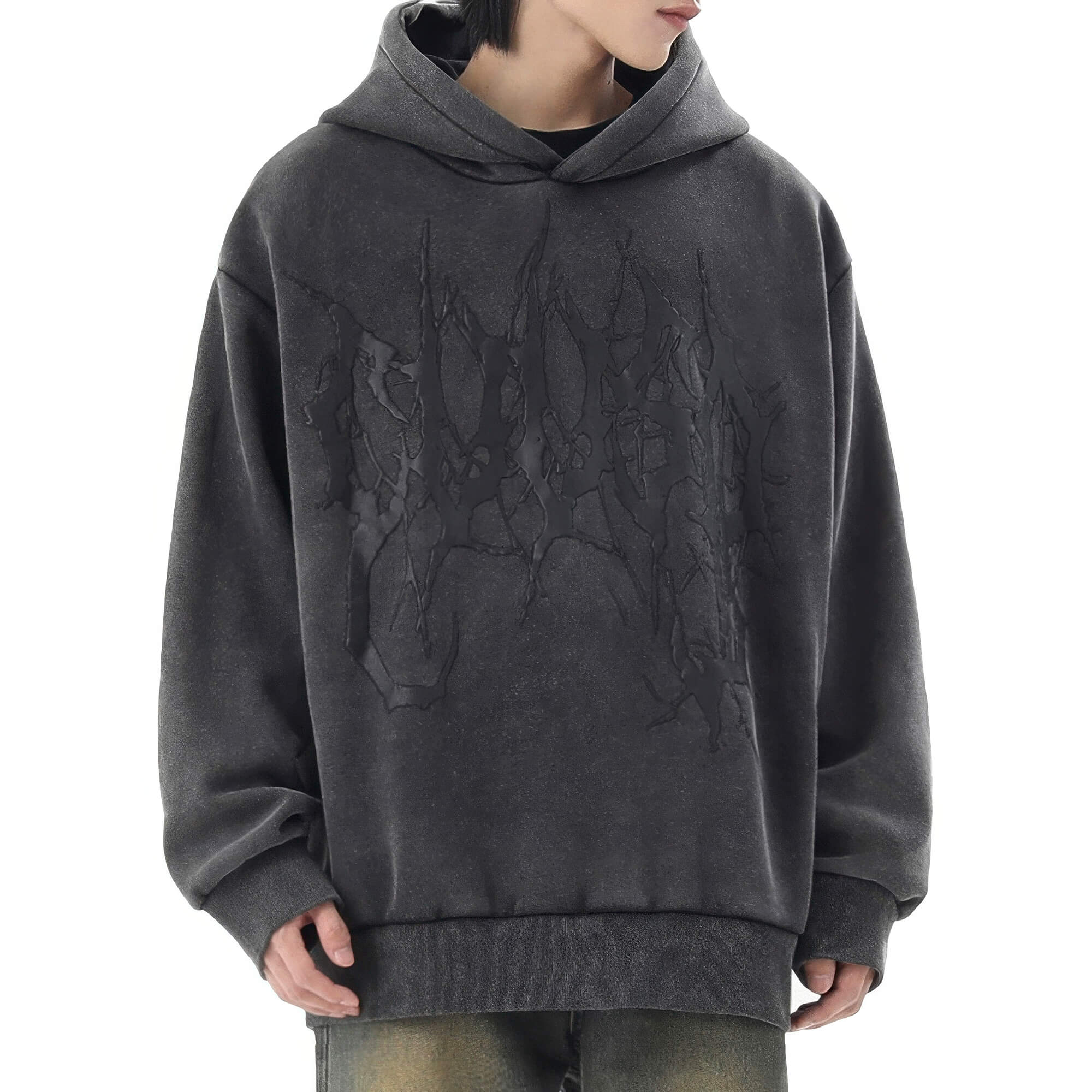 Dark Y2K Grunge Washed Gray Hoodie Unisex