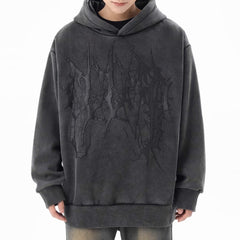 Dark Y2K Grunge Washed Gray Hoodie Unisex