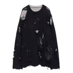 Distressed Ripped Gray Y2K Knit Sweater Unisex