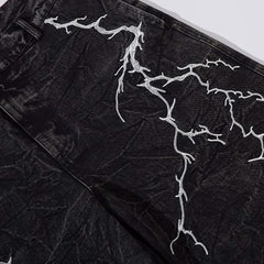 Embroidery Lightning Y2K Black Parachute Jeans Unisex