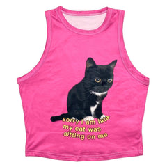 My Cat Was Sitting On Me Printed Y2K Tank Top for Women