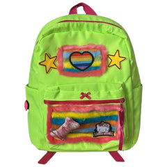 Neon Green Y2K Fuzzy Patches Rainbow Backpack