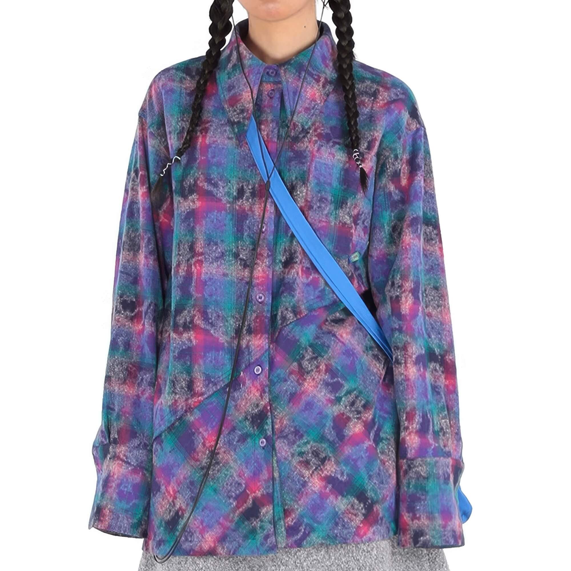 Purple Glitch Cyber Y2K Long Sleeve Blouse for Women