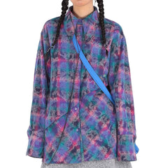 Purple Glitch Cyber Y2K Long Sleeve Blouse for Women