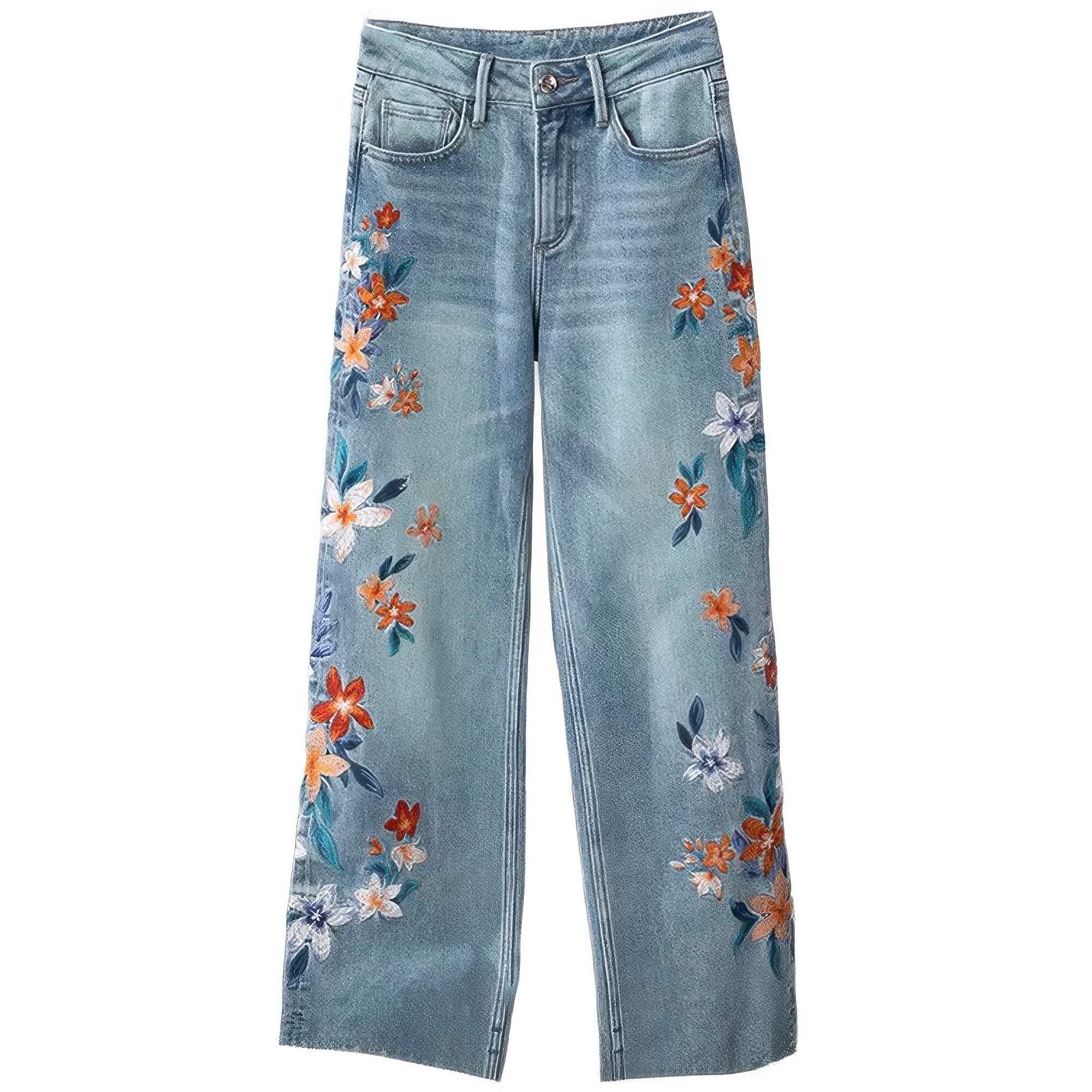 Retro Core Y2K Flower Embroidery Jeans for Women
