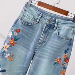 Retro Core Y2K Flower Embroidery Jeans for Women