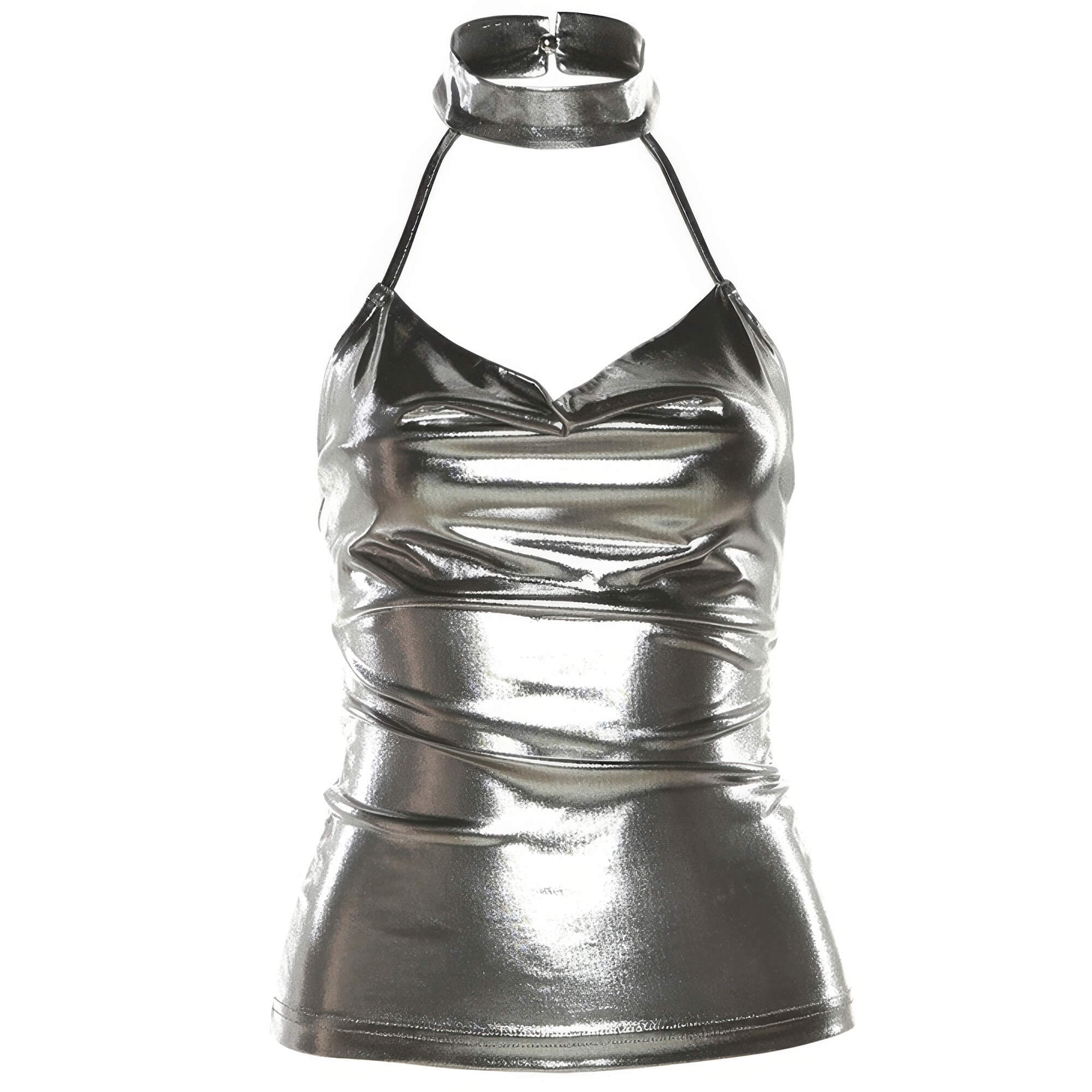 Silver Metal Halter Neck Top for Women