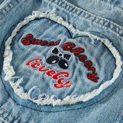 Sweet Cherry Y2K Light Denim Jumpsuit for Women