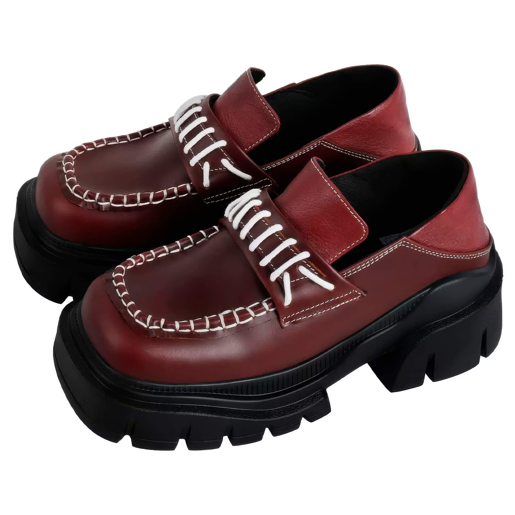 Thick Platform Penny Loafers Retro Stitches