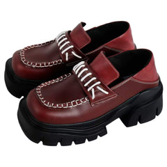 Thick Platform Penny Loafers Retro Stitches