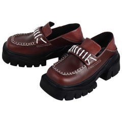 Thick Platform Penny Loafers Retro Stitches