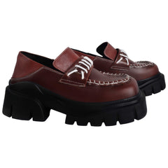 Thick Platform Penny Loafers Retro Stitches