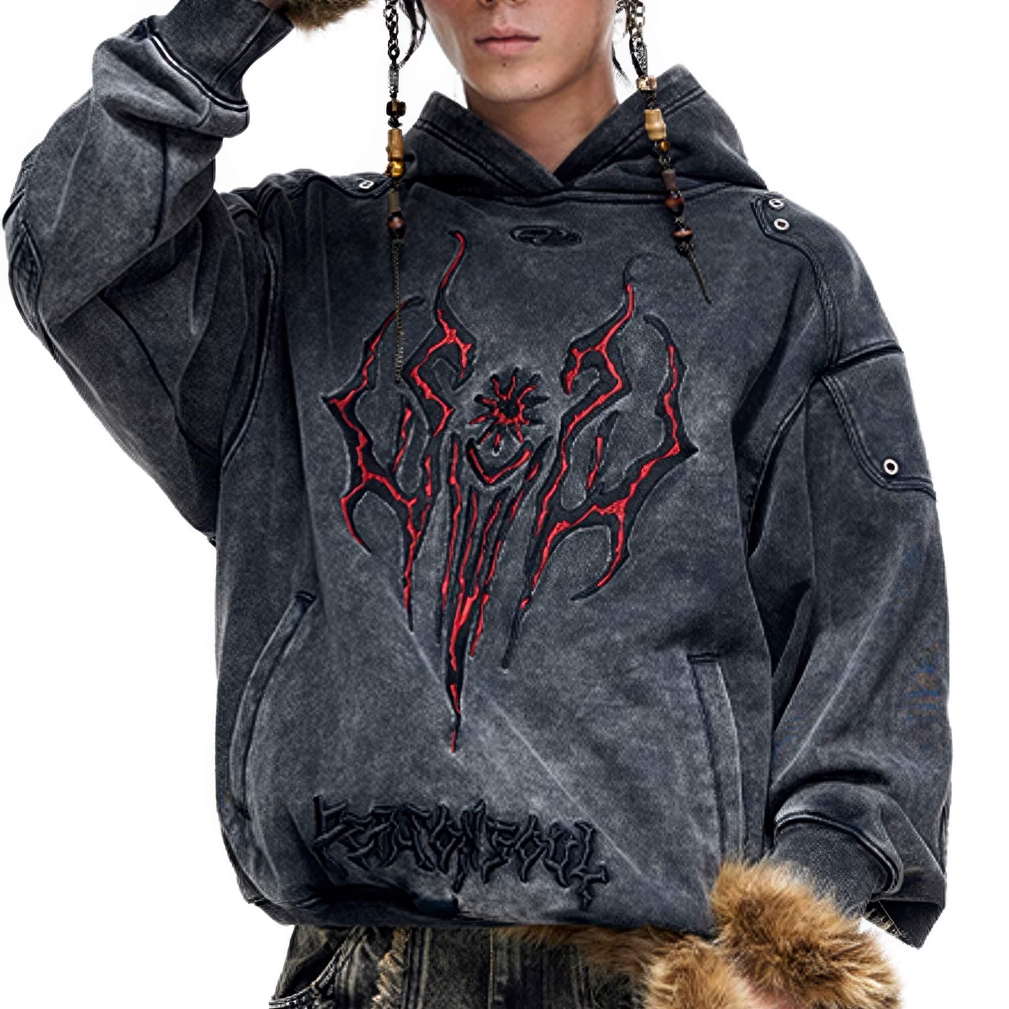 Totem Washed Gray Hoodie Unisex Dark Y2K Personsoul