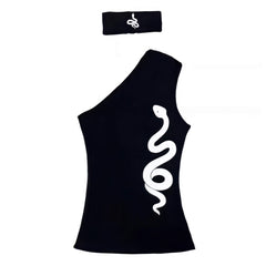 White Snake One Shoulder Y2K Tank Top for Women