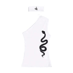 White Snake One Shoulder Y2K Tank Top for Women