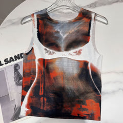 Y2K Rave Body Abstract Art Sleeveless Crop Top for Women
