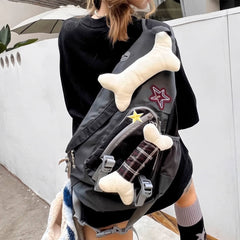 Y2K Soft Bones One Shoulder Gray Backpack