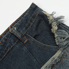 Hip Stars Fringe Denim Dark Blue Y2K Shorts Unisex