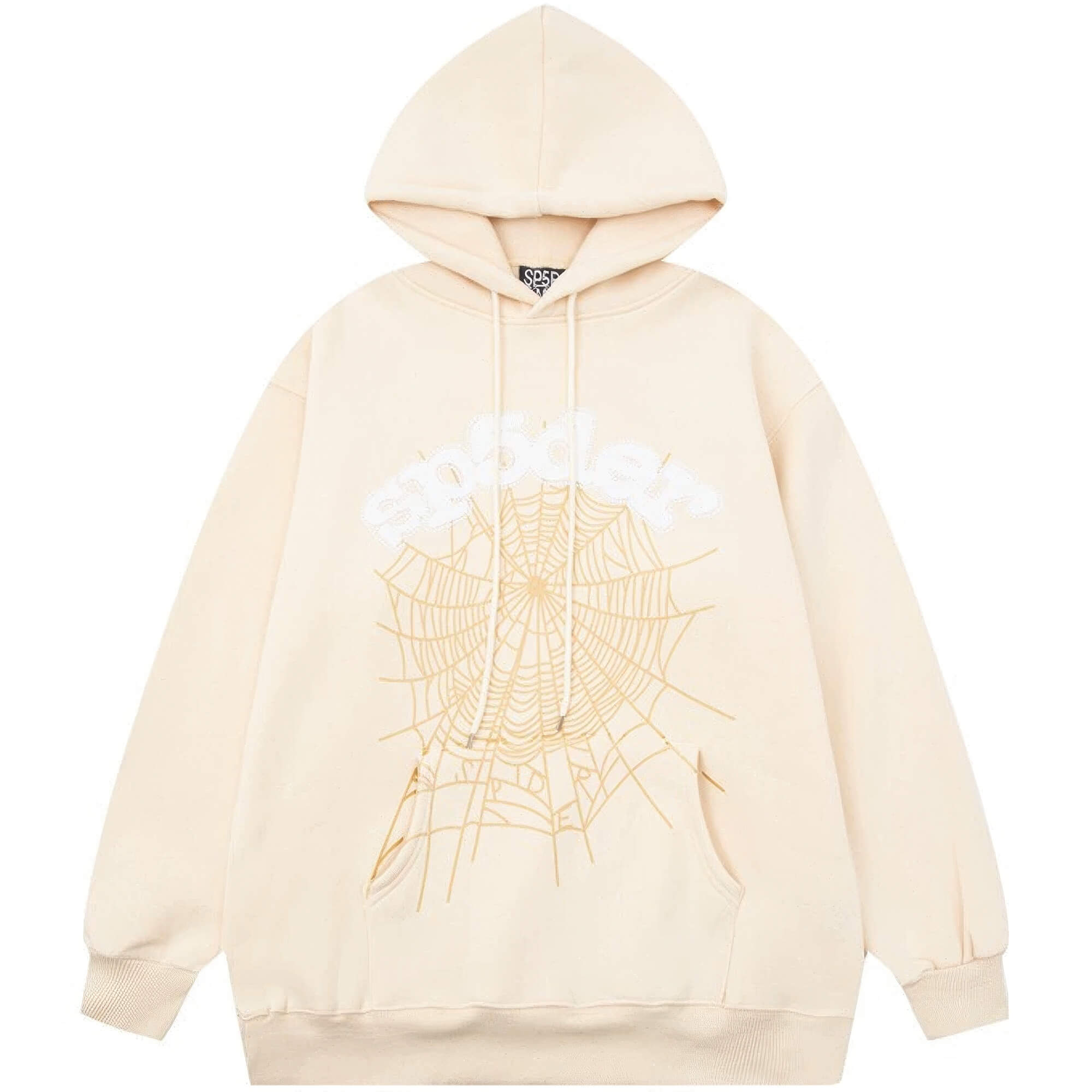 555 Sp5der Hoodie Unisex Pants Y2K Tracksuit - Beige Hoodie