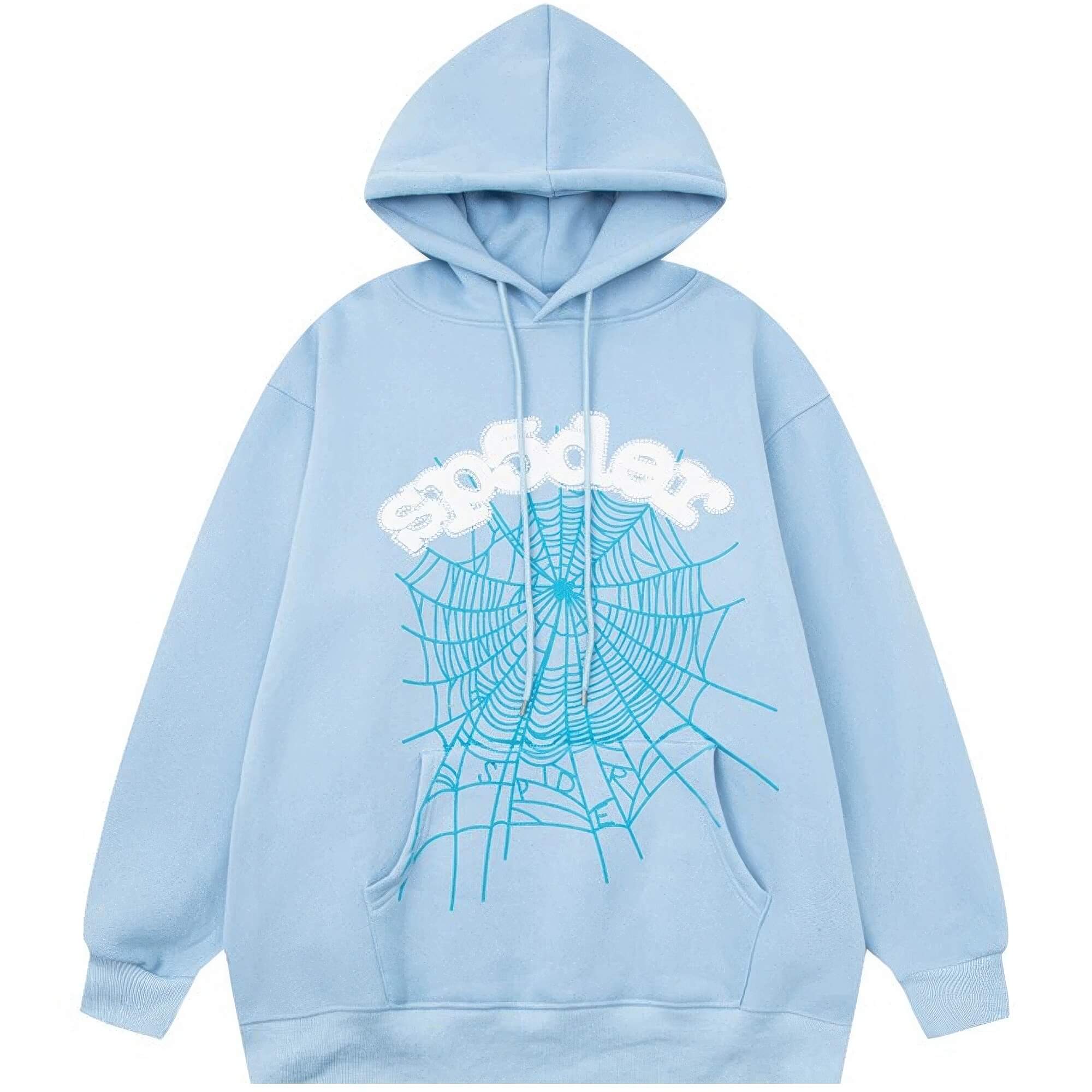 555 Sp5der Hoodie Unisex Pants Y2K Tracksuit - Sky Blue Hoodie