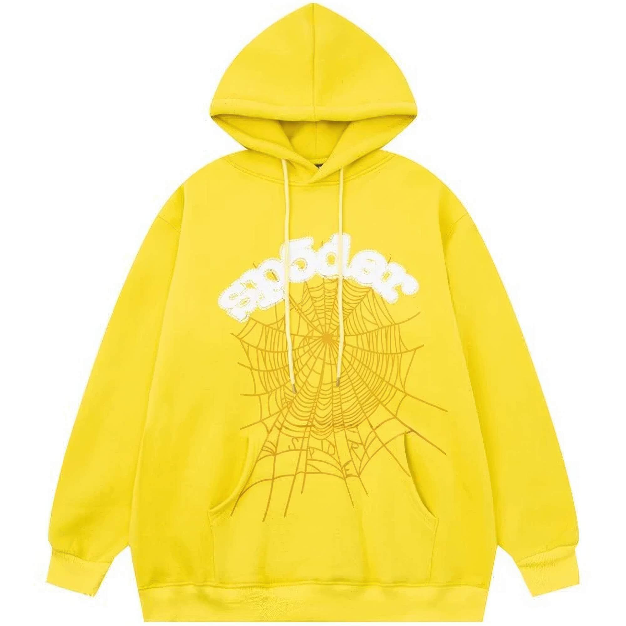 555 Sp5der Hoodie Unisex Pants Y2K Tracksuit - Yellow Hoodie