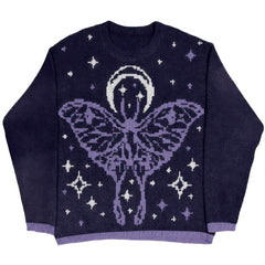 Aesthetic Moon Moth Y2K Knit Sweater for Women