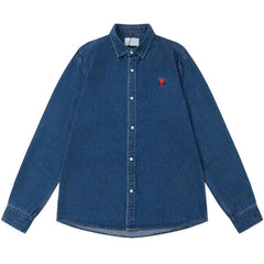 Ami Heart Y2K Blue Denim Long Sleeve Shirt Unisex