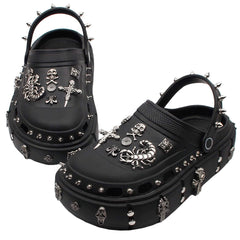 Black Goth Platform Crocs With Metal Spikes Jibbitz