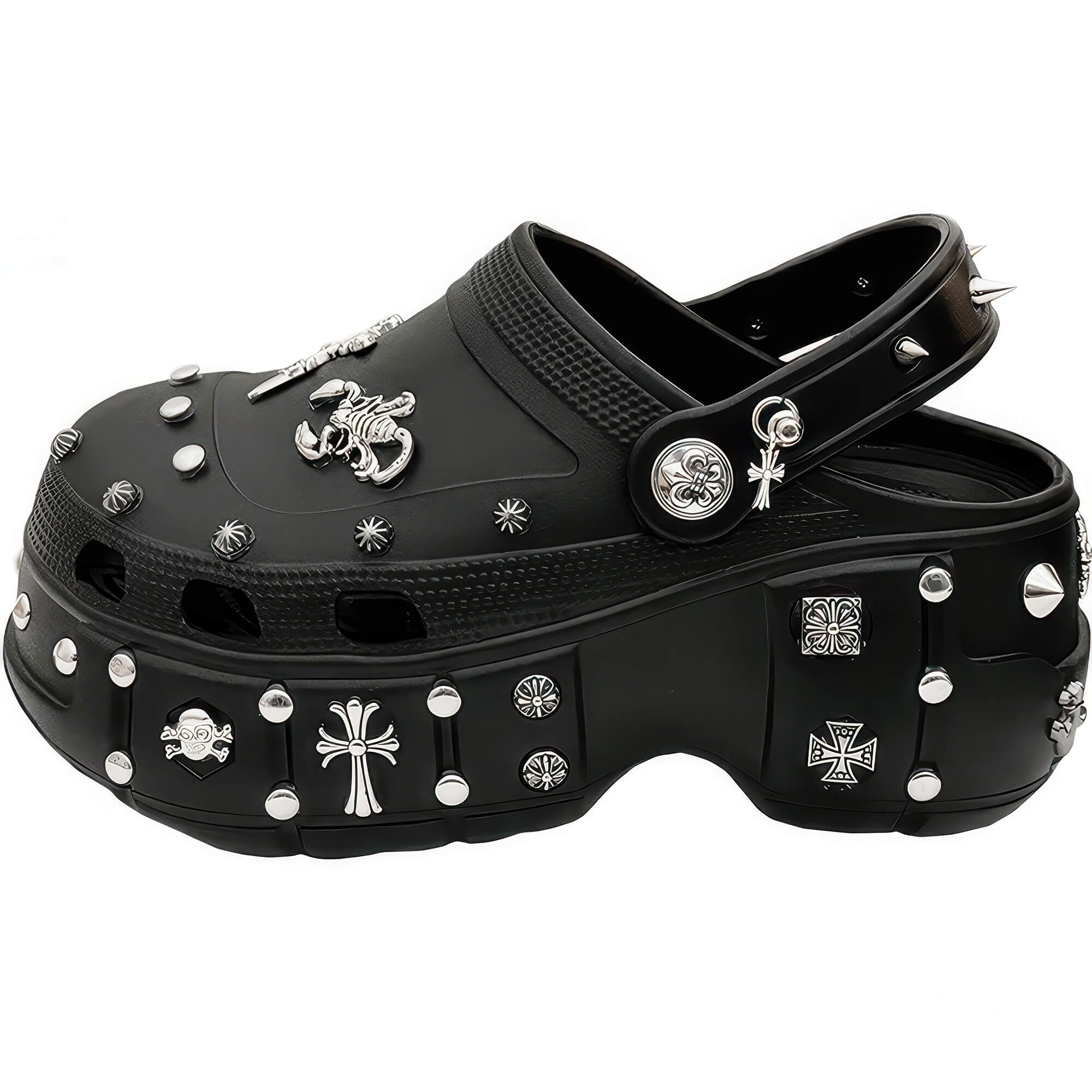 Black Goth Platform Crocs With Metal Spikes Jibbitz