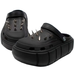 Black Goth Platform Crocs With Metal Spikes Jibbitz