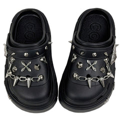 Black Goth Platform Crocs With Metal Spikes Jibbitz