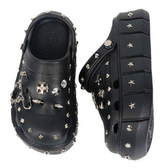 Black Goth Platform Crocs With Metal Spikes Jibbitz