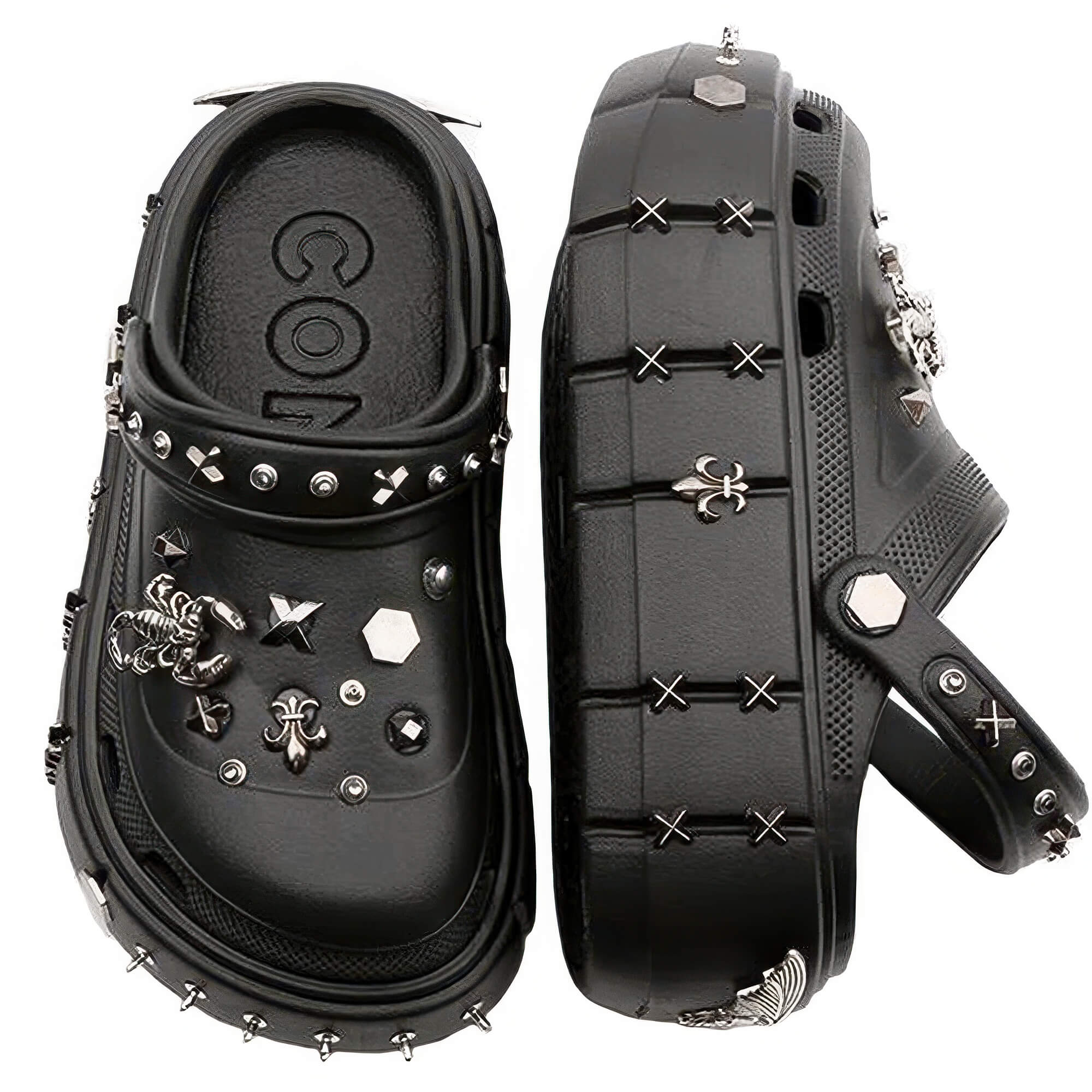 Black Goth Platform Crocs With Metal Spikes Jibbitz