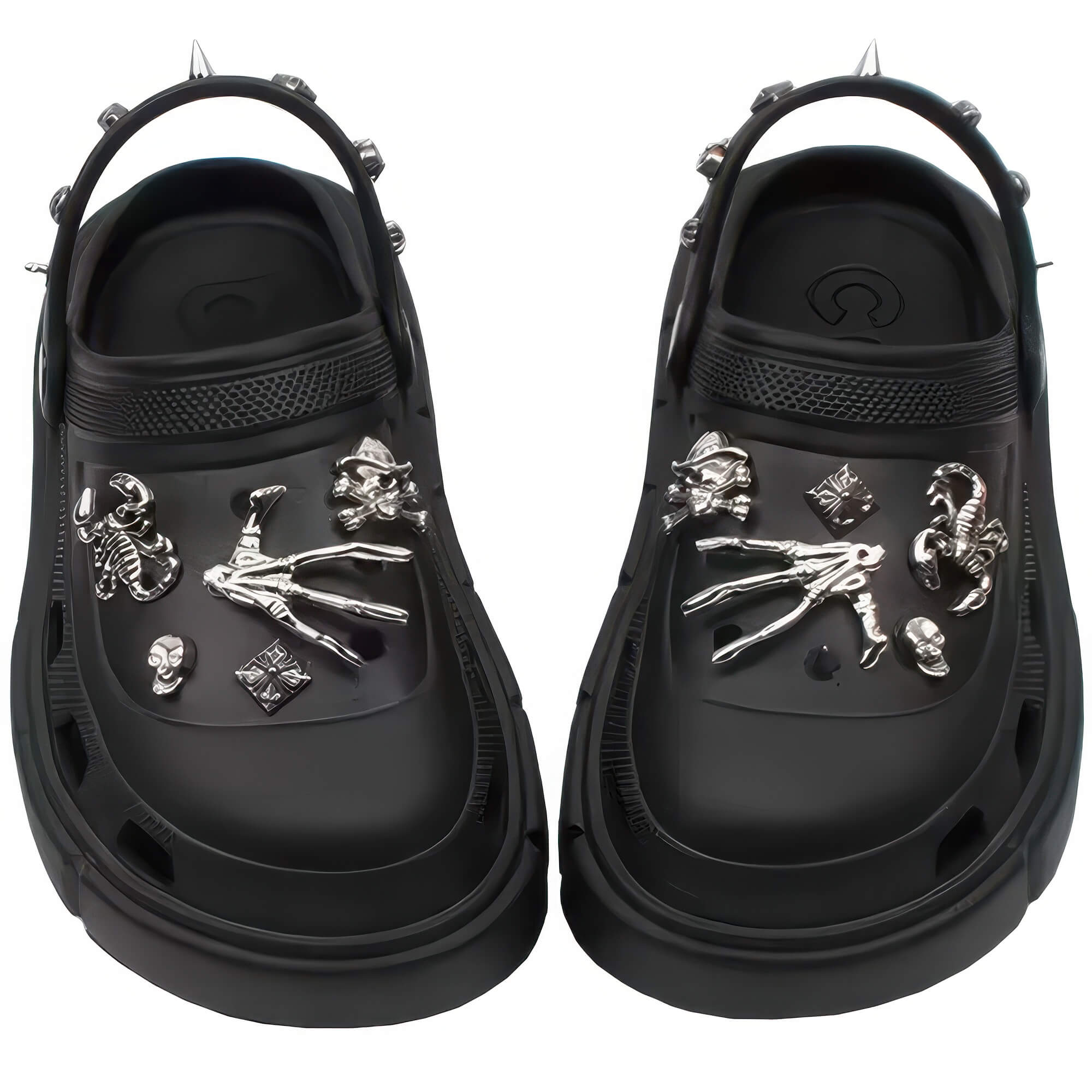 Black Goth Platform Crocs With Metal Spikes Jibbitz