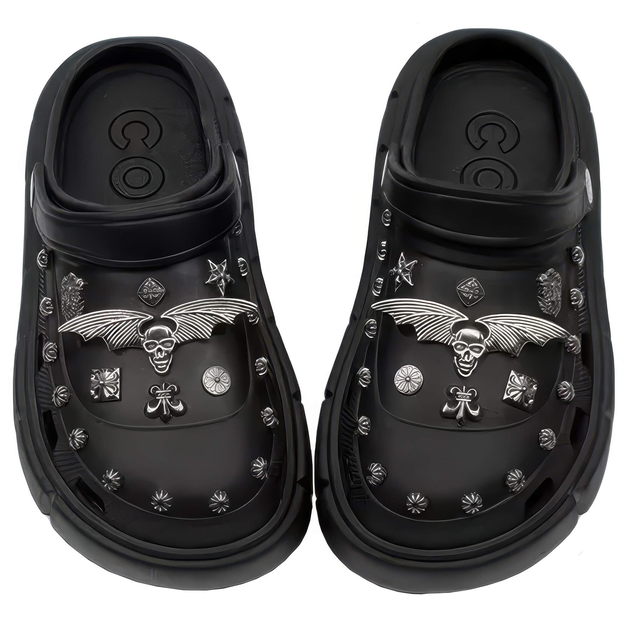 Black Goth Platform Crocs With Metal Spikes Jibbitz