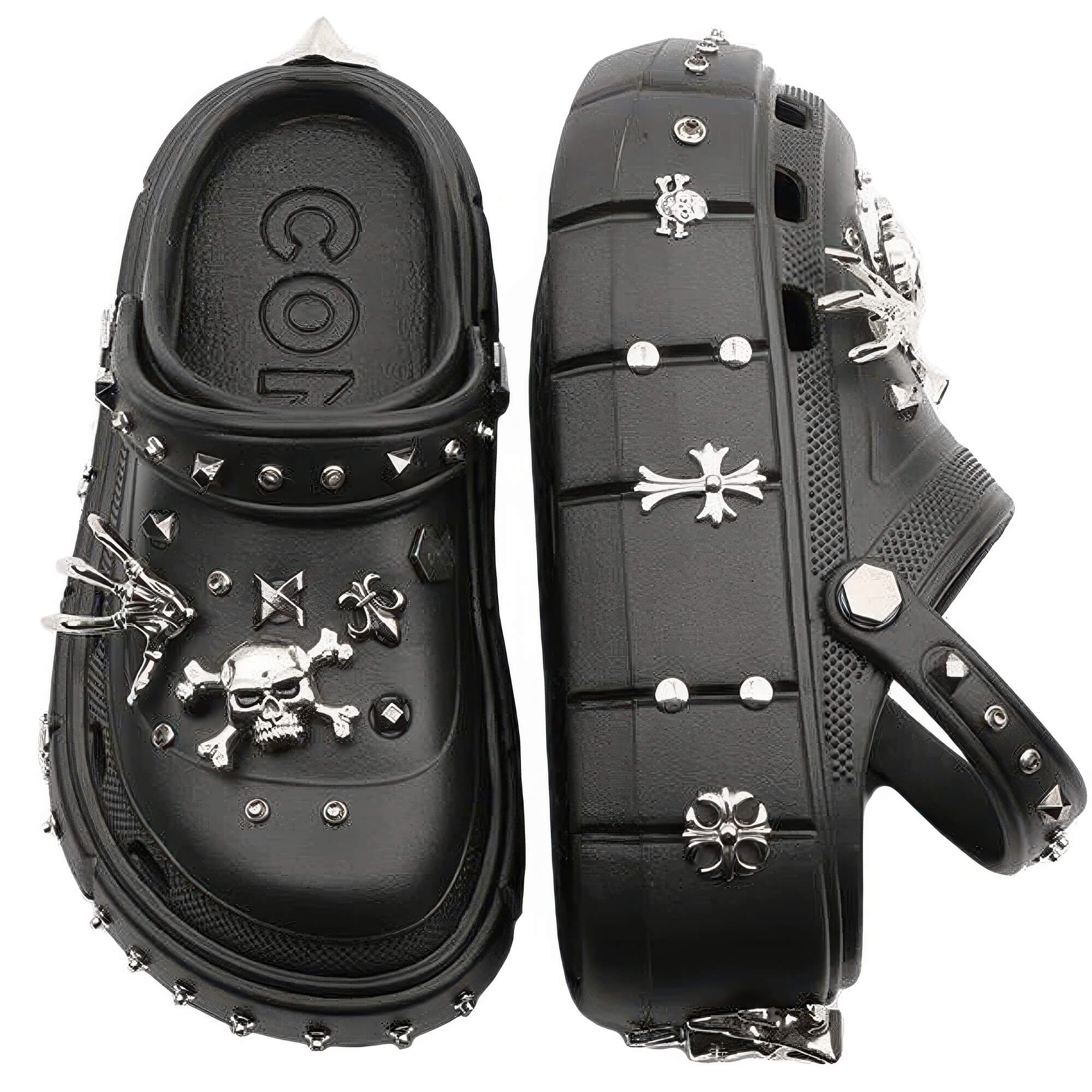 Black Goth Platform Crocs With Metal Spikes Jibbitz