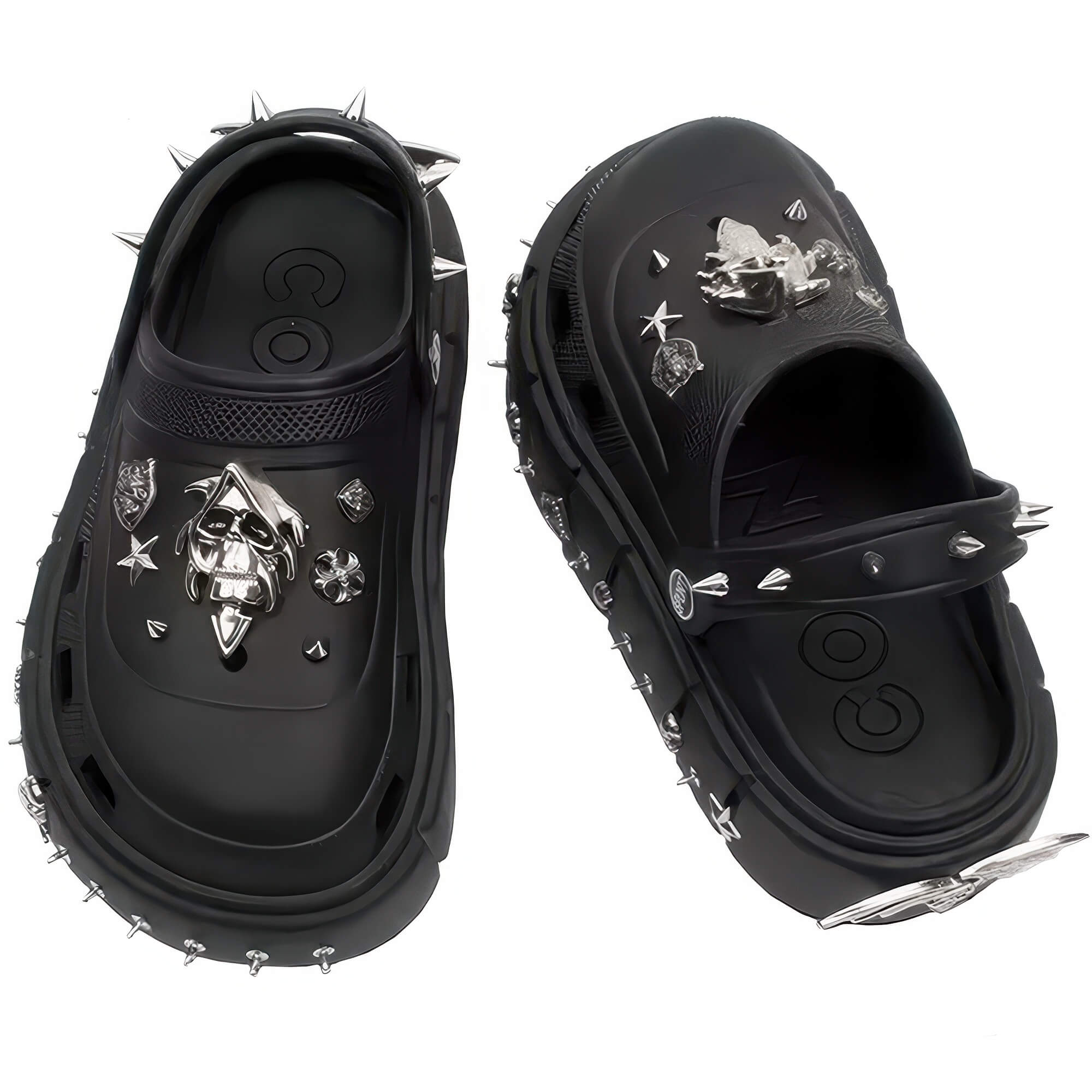 Black Goth Platform Crocs With Metal Spikes Jibbitz