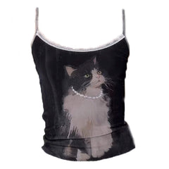 Cat With Pearl Jewelry Y2K Artsy Women's Camisole Top