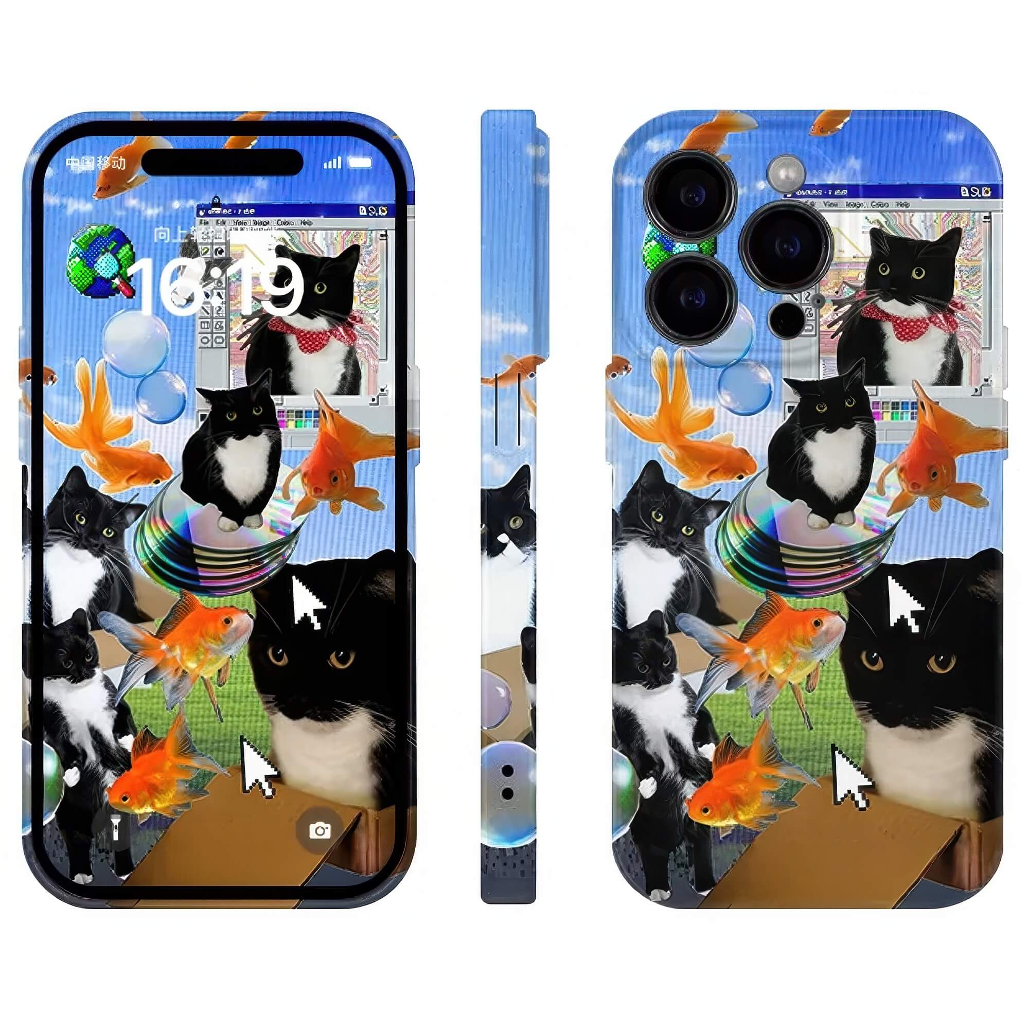 Cat and Gold Fish Cute Frutiger Aero Y2K iPhone Case
