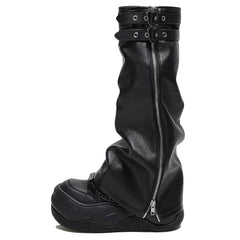 Chunky Sole Black Y2K Sneakers With Leg Covers