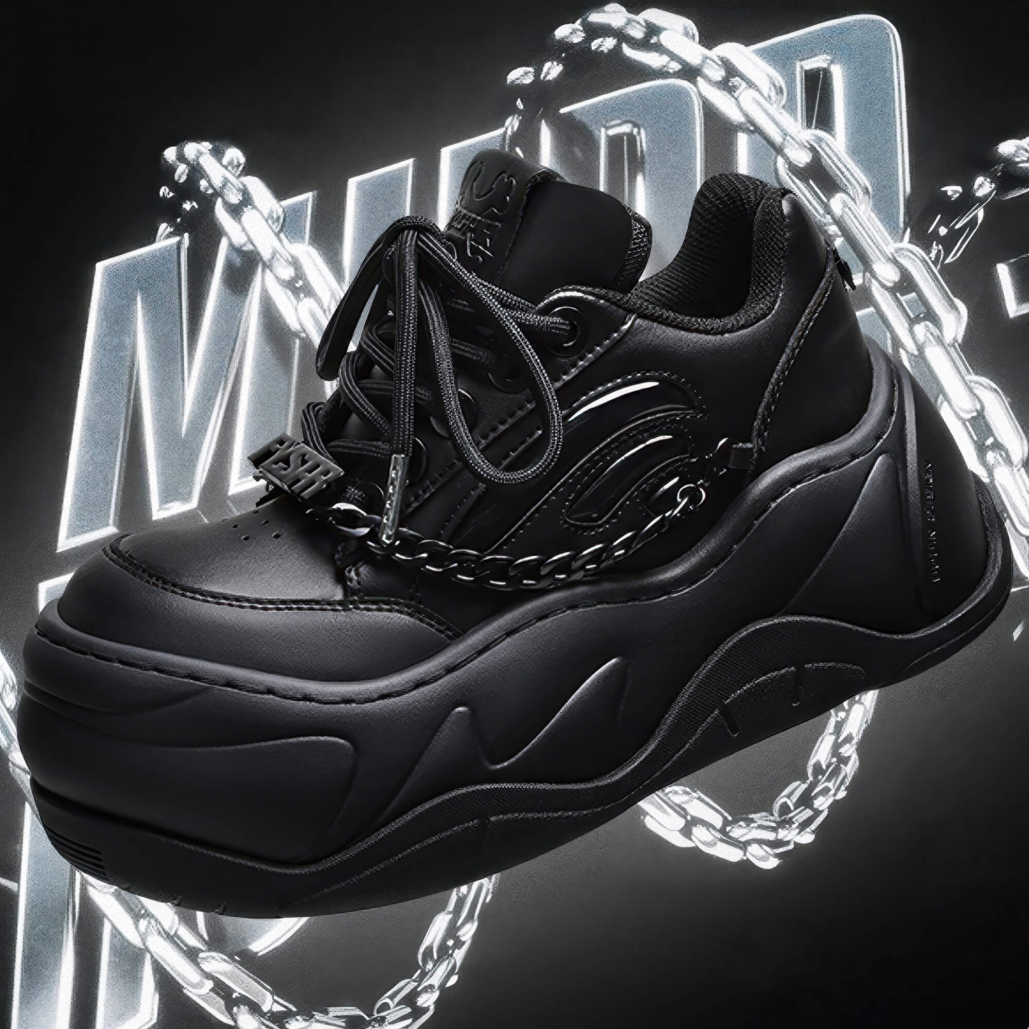 Chunky Sole Black Y2K Sneakers With Leg Covers