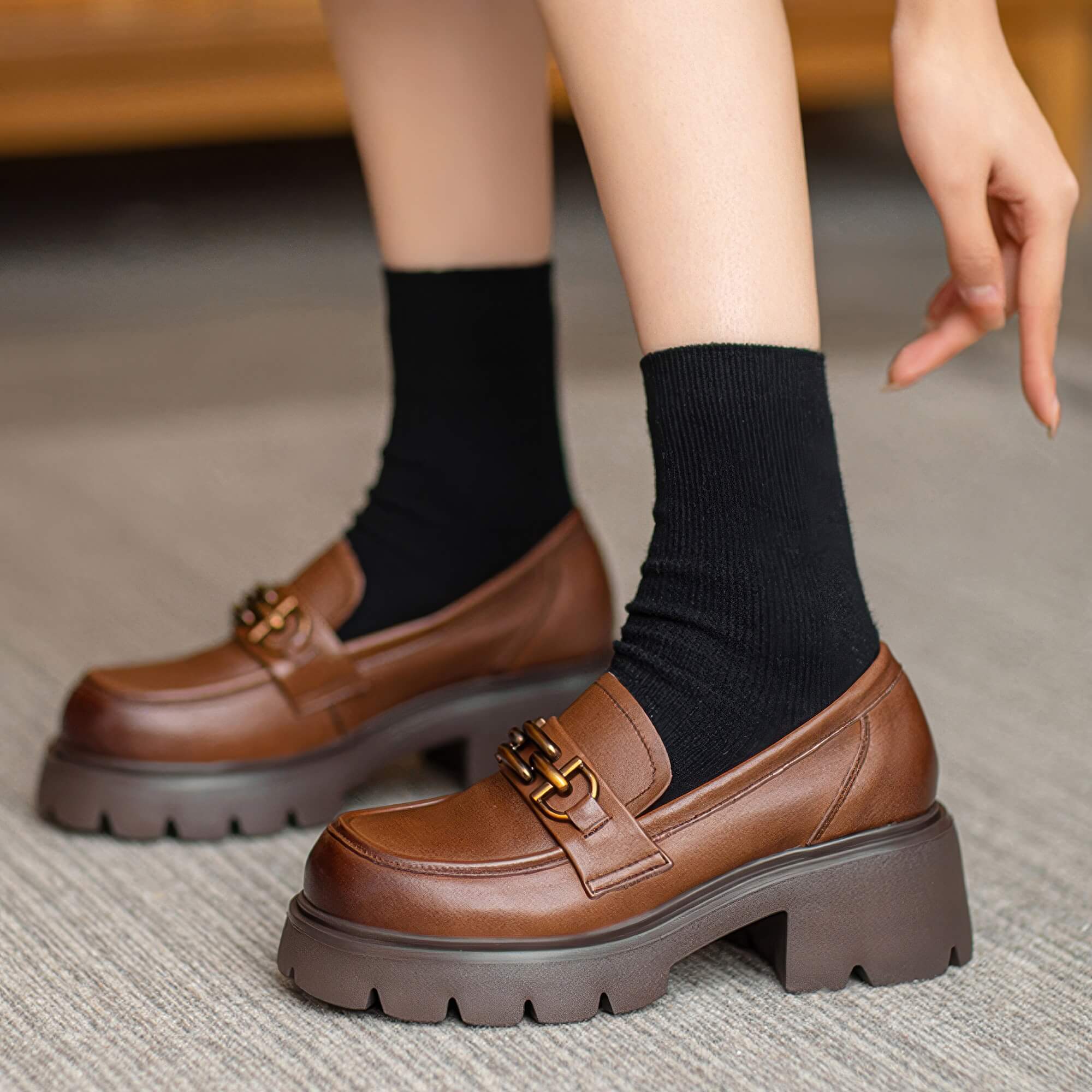 Classy Platform Loafers Women's Dark Academia Shoes