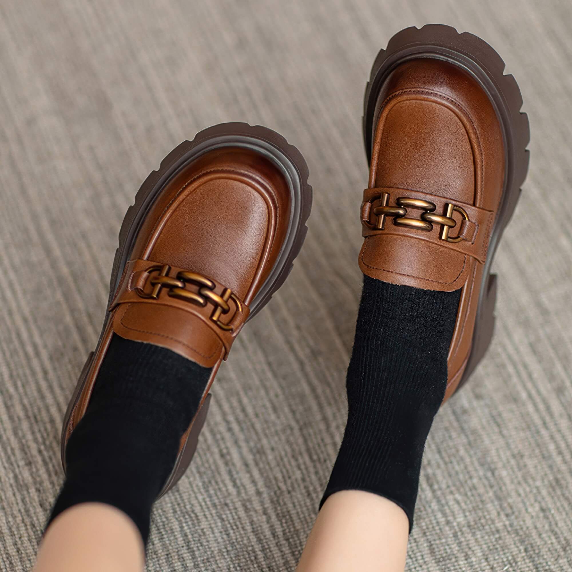 Classy Platform Loafers Women's Dark Academia Shoes