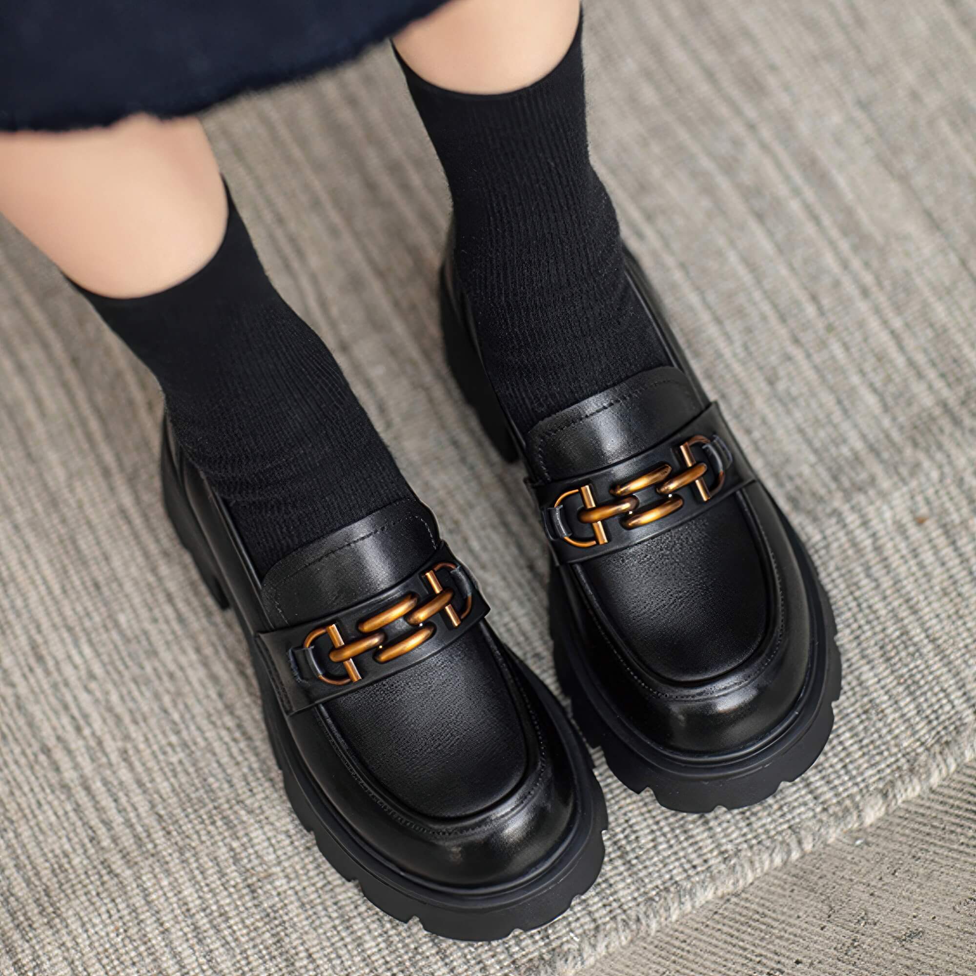 Classy Platform Loafers Women's Dark Academia Shoes