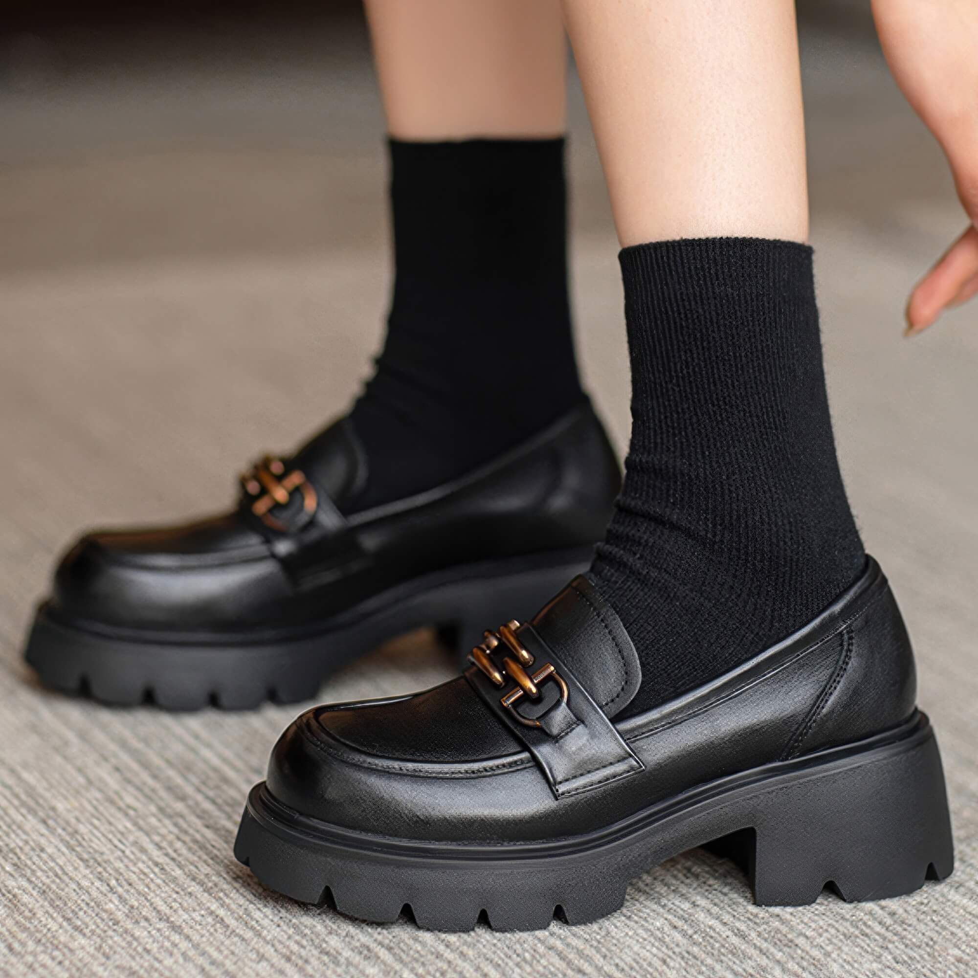 Classy Platform Loafers Women's Dark Academia Shoes