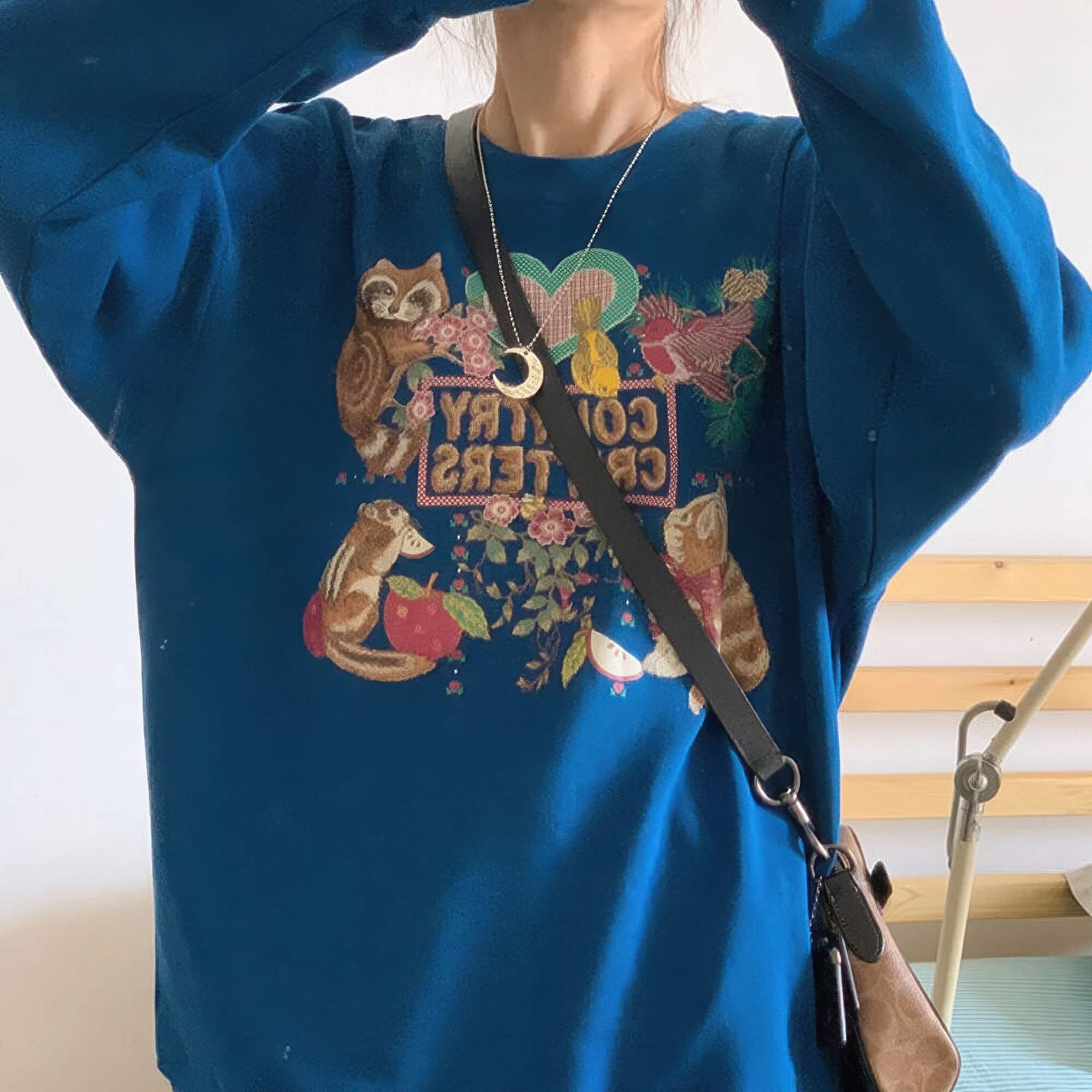 Country Critters Blue Sweatshirt Unisex Cute Retro Y2K