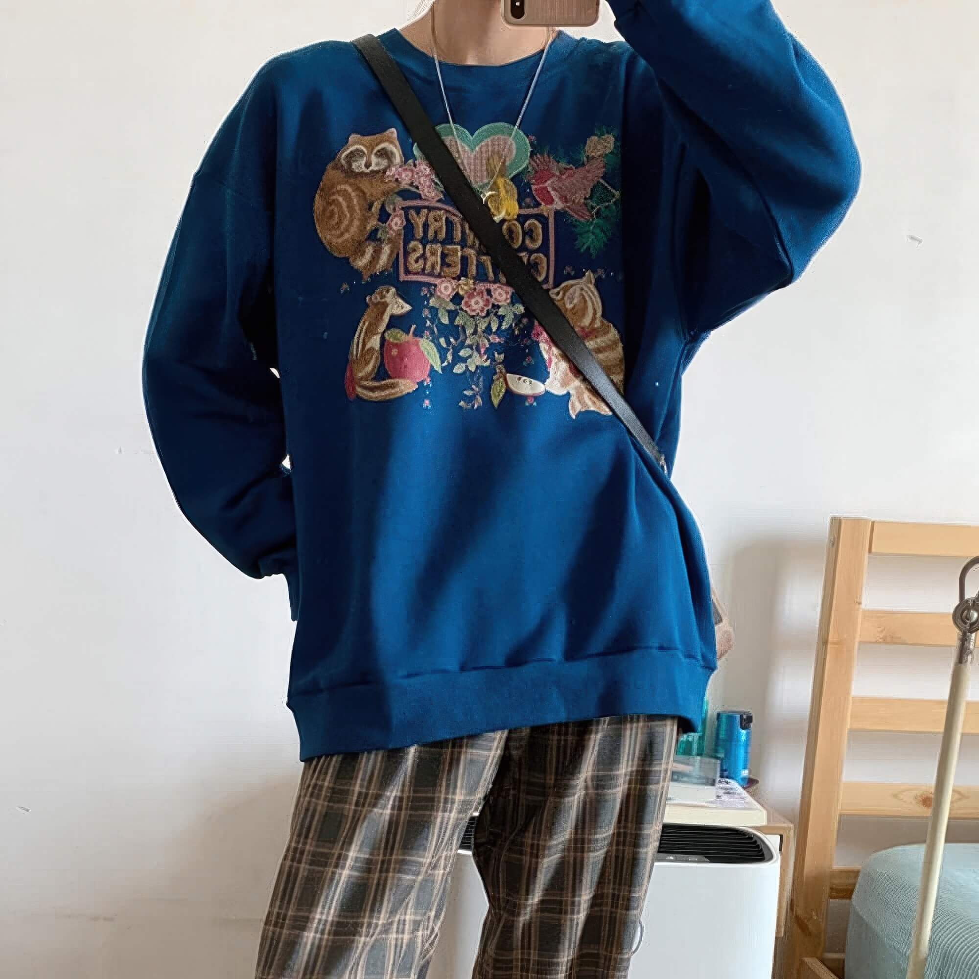 Country Critters Blue Sweatshirt Unisex Cute Retro Y2K