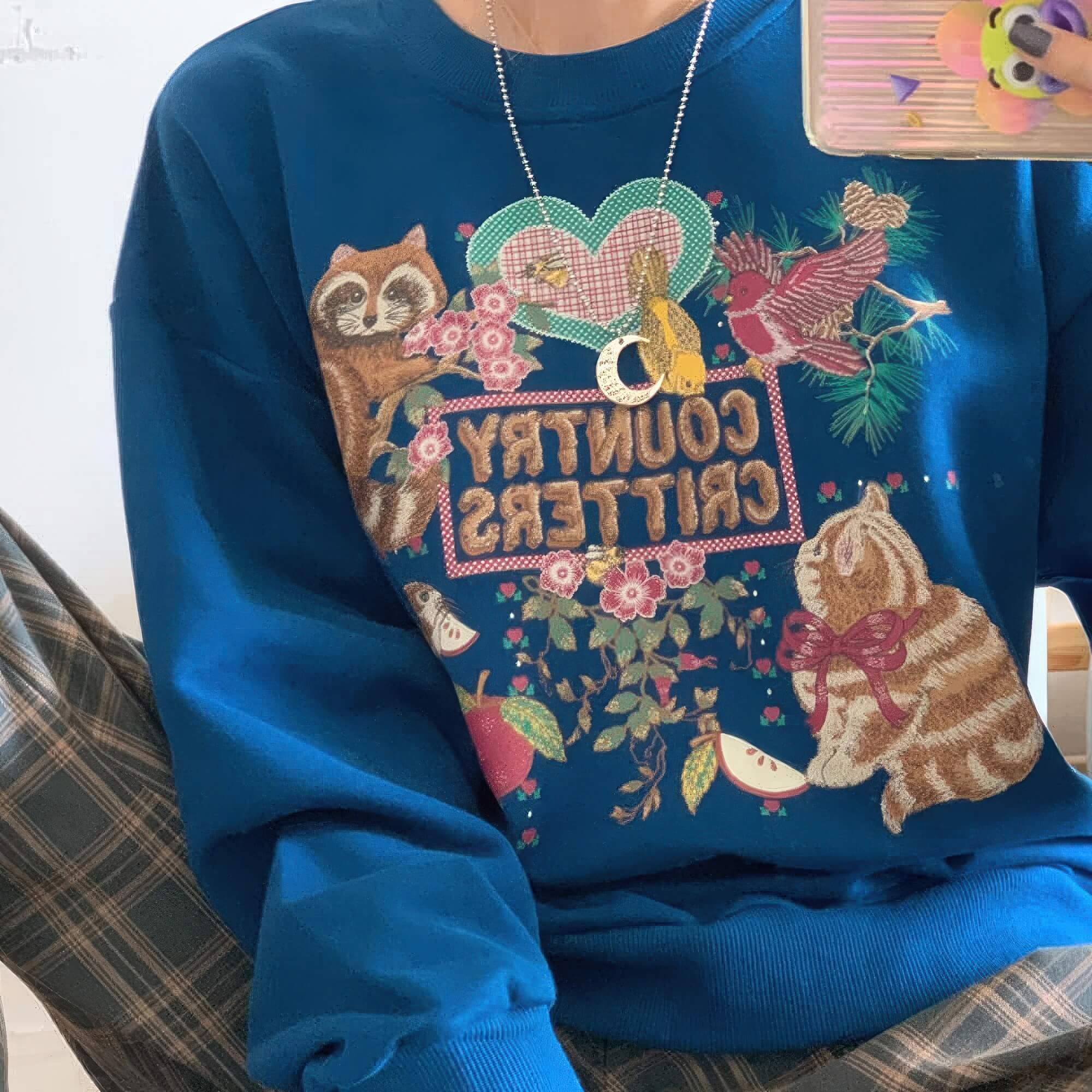Country Critters Blue Sweatshirt Unisex Cute Retro Y2K